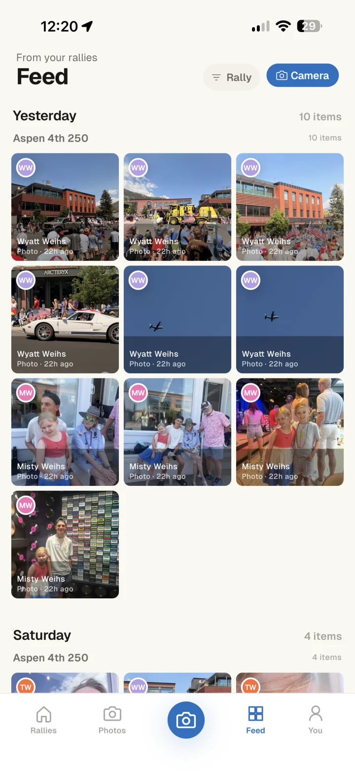 Rally activity feed showing everyone's photos
